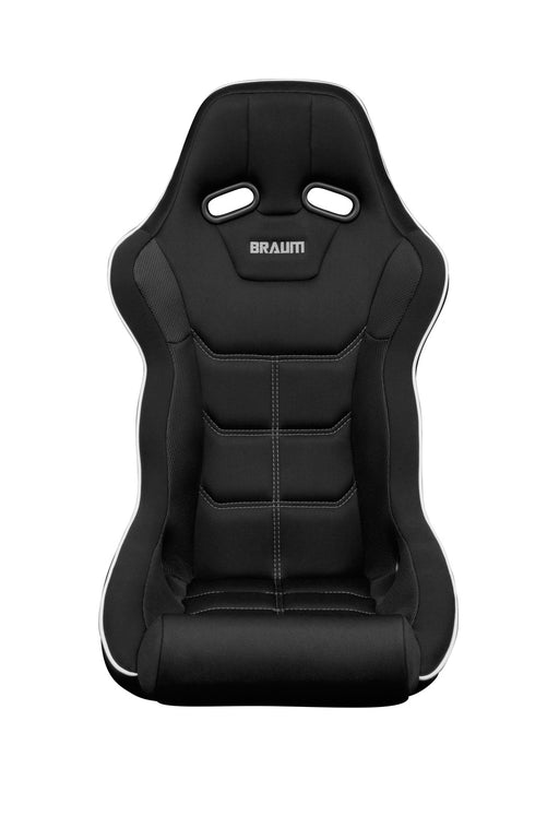 Falcon X Series FIA Fixed Back Racing Seat - Black Polo Cloth (White Stitching / White Piping)