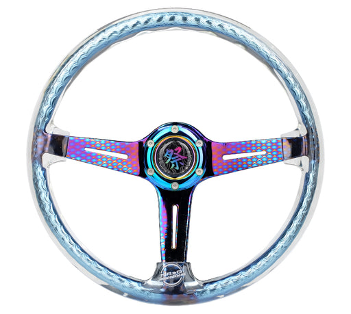 NRG NRG Matsuri Steering Wheel, Clear Acrylic w/Twisted Geometric Neochrome Spoke (350mm / 2" Dish)