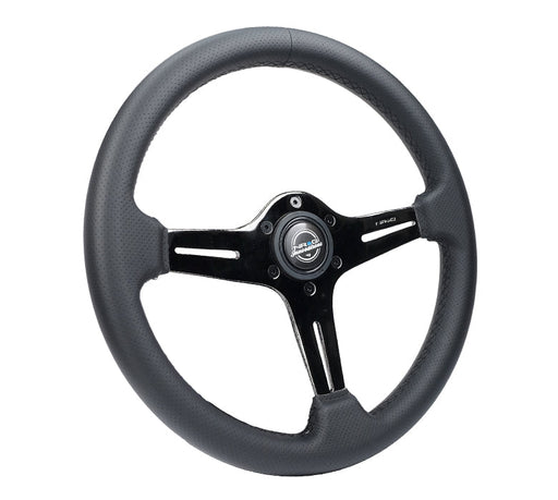 NRG Blitz Light Weight Gaming Steering Wheel, Perforated leather w/Black Chrome spoke with slits. No Dish