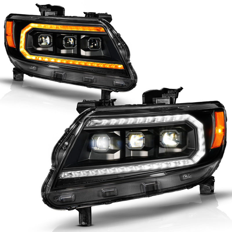 ANZO 15-22 Chevy Colorado Phares de projecteur Full LED DRL à boîtier noir avec barre lumineuse séquentielle