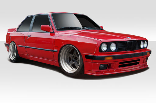 1984-1991 BMW 3 Series E30 Duraflex TKO Wide Body Kit - 10 Piece - Includes TKO Front Lip (113223) TKO Wide Body Front Fender Flares 50mm (113225) TKO Side Skirts (113227) TKO Wide Body Rear Fender Flares 70mm (113226) TKO Rear Wing Spoiler (113228)