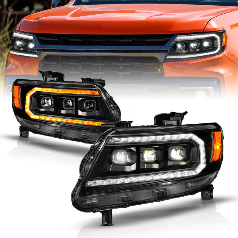 ANZO 15-22 Chevy Colorado Phares de projecteur Full LED DRL à boîtier noir avec barre lumineuse séquentielle