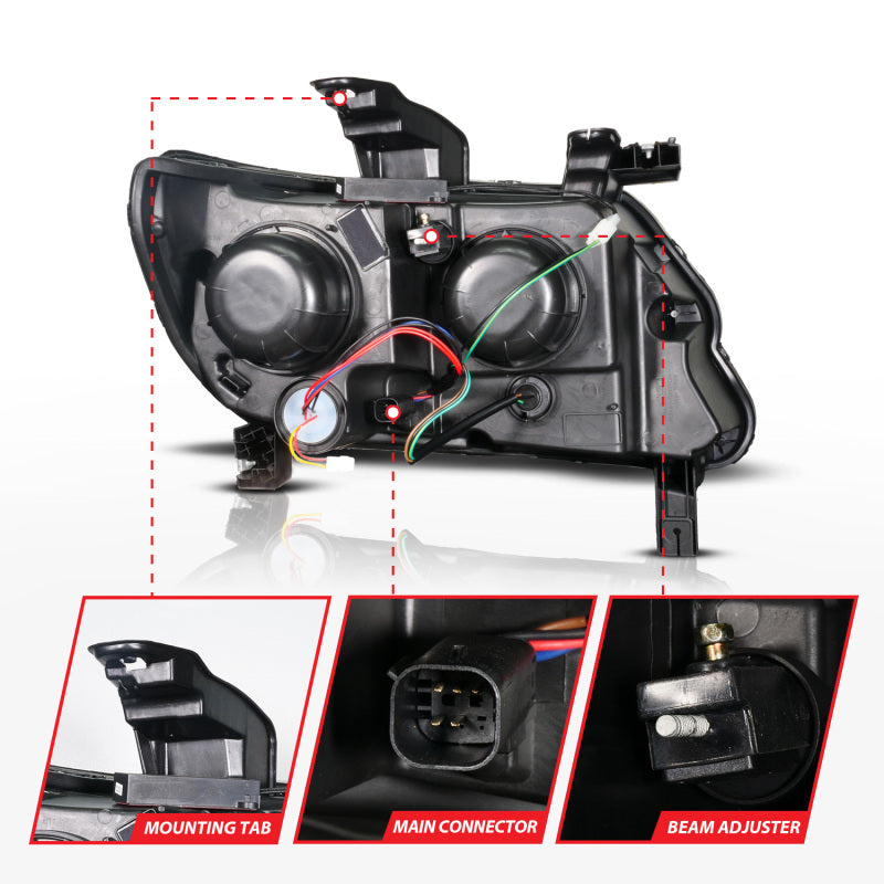 ANZO 15-22 Chevy Colorado Phares de projecteur Full LED DRL à boîtier noir avec barre lumineuse séquentielle