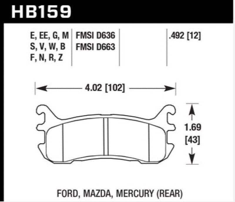 Jeu de plaquettes de frein arrière Hawk ER-1 pour Mazda Miata 03-05