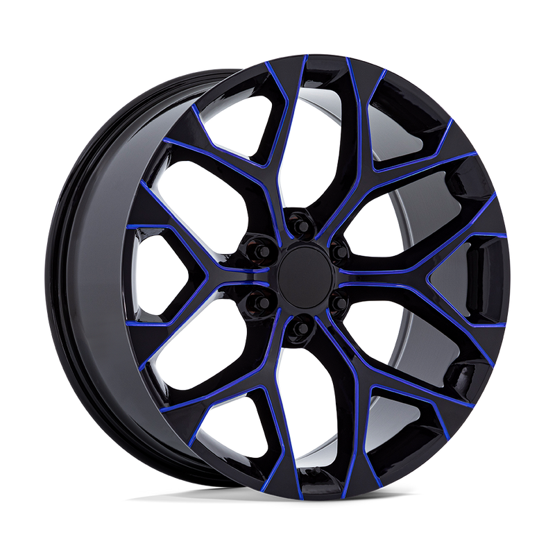 Performance Replicas PR176 22X9 6X139.7 ET24 78.1 GLOSS BLACK MACHINED W/ BLUE MILLING