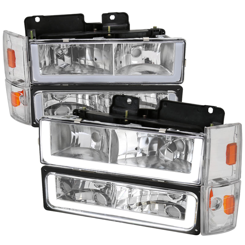 Spec-D 88-93 Chevrolet C10 Headlight, Bumper Light, And Corner Light Combo With Chrome Housing Clear Lens And Led Bar 2LBCLH-C1088-G3-GO