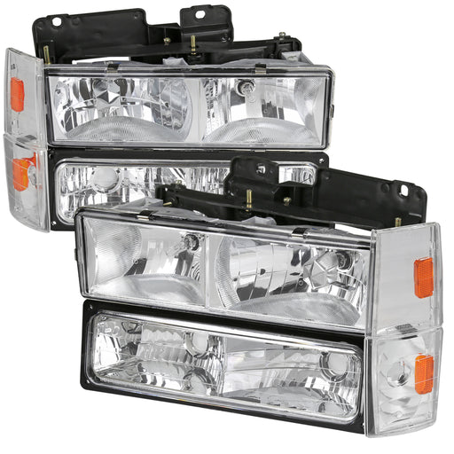 Spec-D 88-93 Chevrolet C10 Eight Piece Set - Headlight With Bumper And Corner Light Clear Lens And Chrome Housing 2LBCLH-C1088-RS