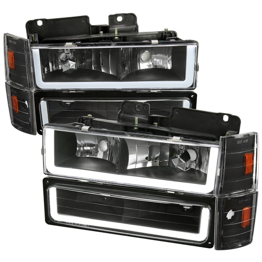 Spec-D 88-93 Chevrolet C10 Headlight, Bumper Light, And Corner Light Combo With Matte Black Housing Clear Lens And Led Bar 2LBCLH-C1088JM-G3-GO
