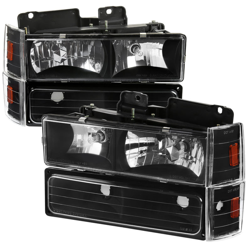 Spec-D 88-93 Chevrolet C10 Matte Black Housing And Clear Lens Head Light With Bumper And Corner Light Set  2LBCLH-C1088JM-RS