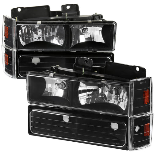 Spec-D 88-93 Chevrolet C10 Matte Black Housing And Clear Lens Head Light With Bumper And Corner Light Set  2LBCLH-C1088JM-RS