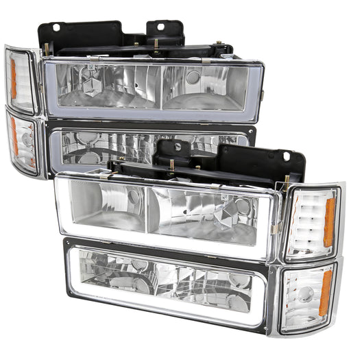 Spec-D 94-98 Chevrolet C10 Led Bar Headlight Bumper And Corner Light Combo With Chrome Housing Clear Lens 2LBCLH-C1094-G3-GO