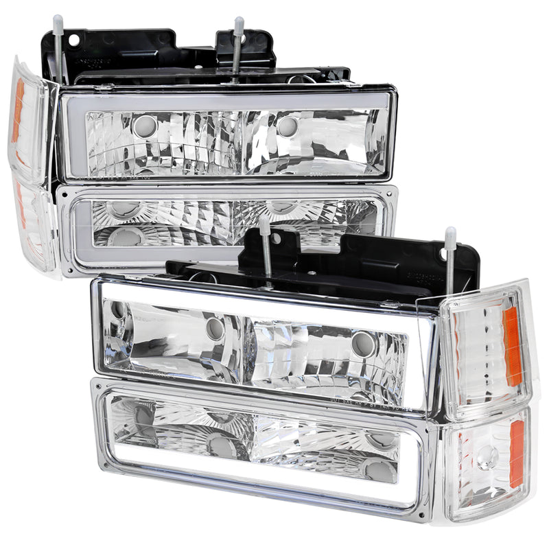 Spec-D 94-98 Chevrolet C10 Gmc Ck 8 Piece Led Bar Headlights With Bumper Lights And Corner Lights Chrome Housing And Clear Lens - Uses Stock Bulbs 2LBCLH-C1094-G3-RS