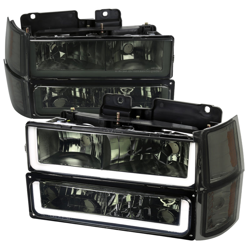 Spec-D 94-99 Chevrolet C10 Headlight Bumper Light And Corner Light Combo Chrome Housing And Smoked Lens With Led Bar 2LBCLH-C1094G-G3-GO