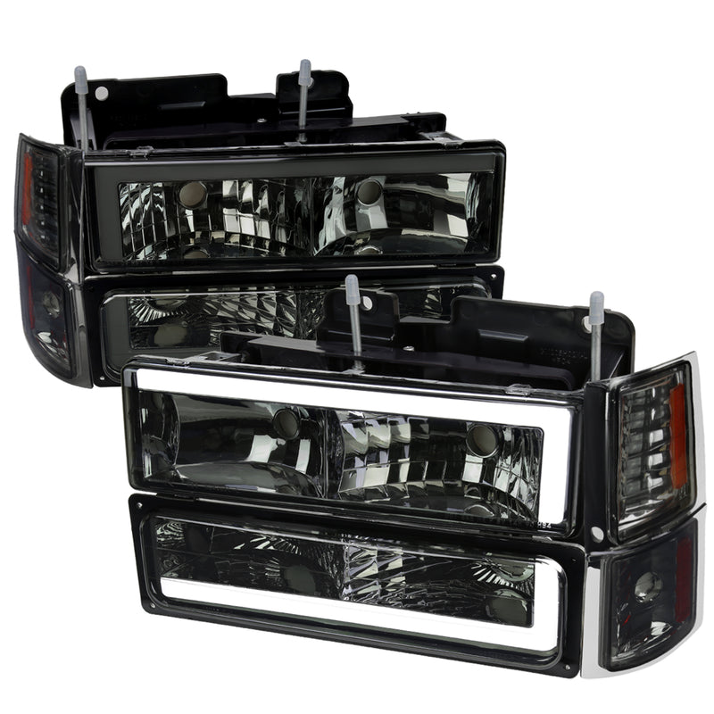 Spec-D 94-98 Chevrolet C10 Gmc Ck 8 Piece Led Bar Headlights With Bumper Lights And Corner Lights Chrome Housing And Smoked Lens - Uses Stock Bulbs 2LBCLH-C1094G-G3-RS