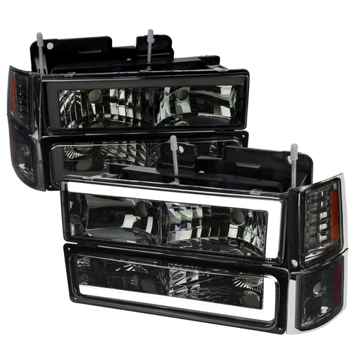Spec-D 94-98 Chevrolet C10 Gmc Ck 8 Piece Led Bar Headlights With Bumper Lights And Corner Lights Chrome Housing And Smoked Lens - Uses Stock Bulbs 2LBCLH-C1094G-G3-RS
