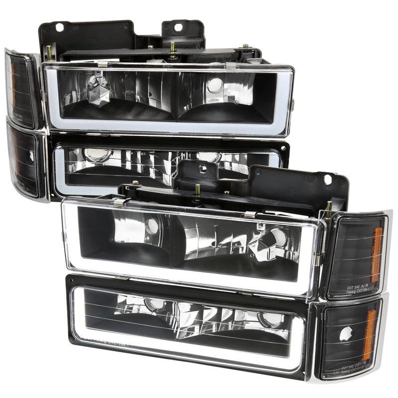 Spec-D 94-98 Chevrolet C10 Led Bar Headlight Bumper And Corner Light Combo With Matte Black Housing Clear Lens 2LBCLH-C1094JM-G3-GO