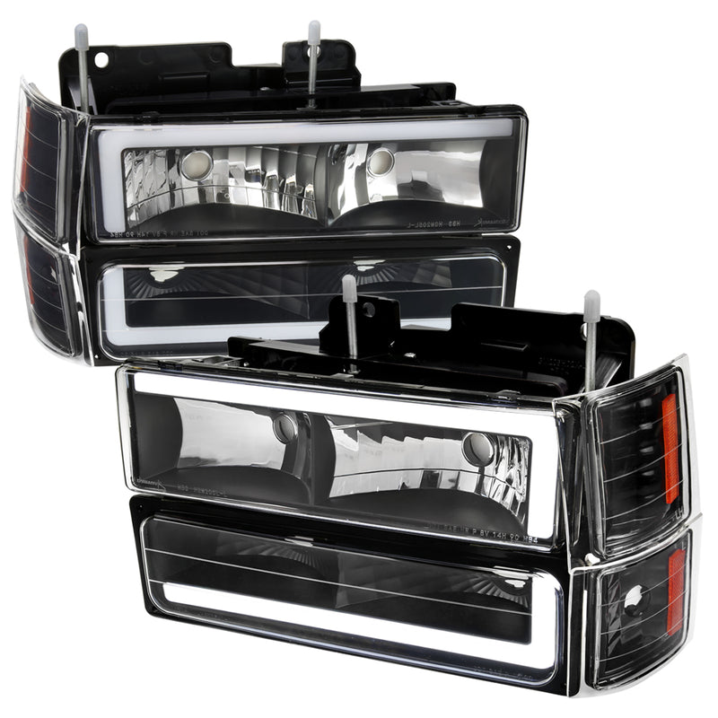 Spec-D 94-98 Chevrolet C10 Gmc Ck 8 Piece Led Bar Headlights With Bumper Lights And Corner Lights Matte Black Housing And Clear Lens - Uses Stock Bulbs 2LBCLH-C1094JM-G3-RS