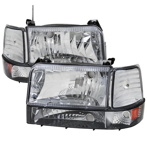 Spec-D 92-96 Ford  F150 Headlights- Chrome With Bumper Lights And Corner Lights 2LBCLH-F15092-RS