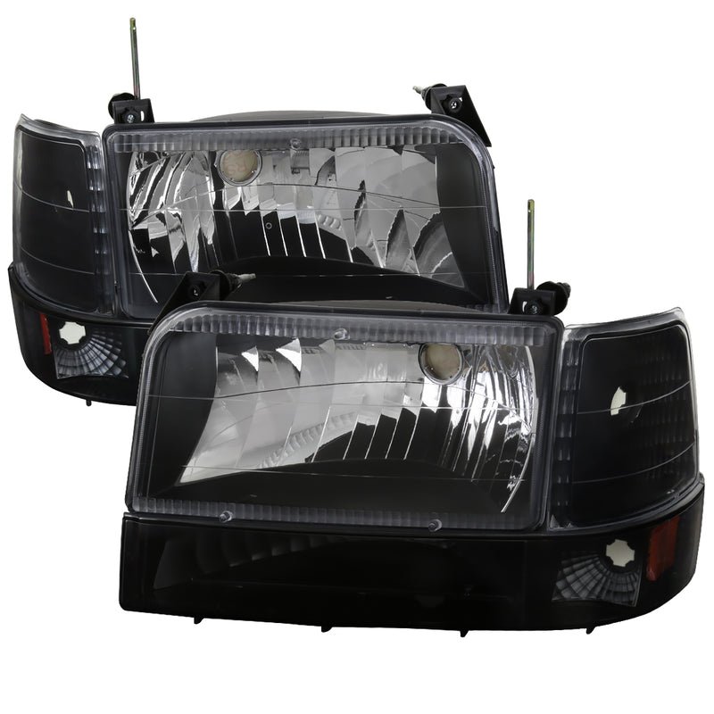 Spec-D 92-96 Ford  F150 Headlights- Black With Bumper Lights And Corner Lights 2LBCLH-F15092JM-RS