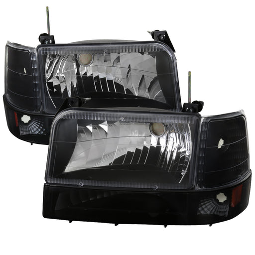 Spec-D 92-96 Ford  F150 Headlights- Black With Bumper Lights And Corner Lights 2LBCLH-F15092JM-RS