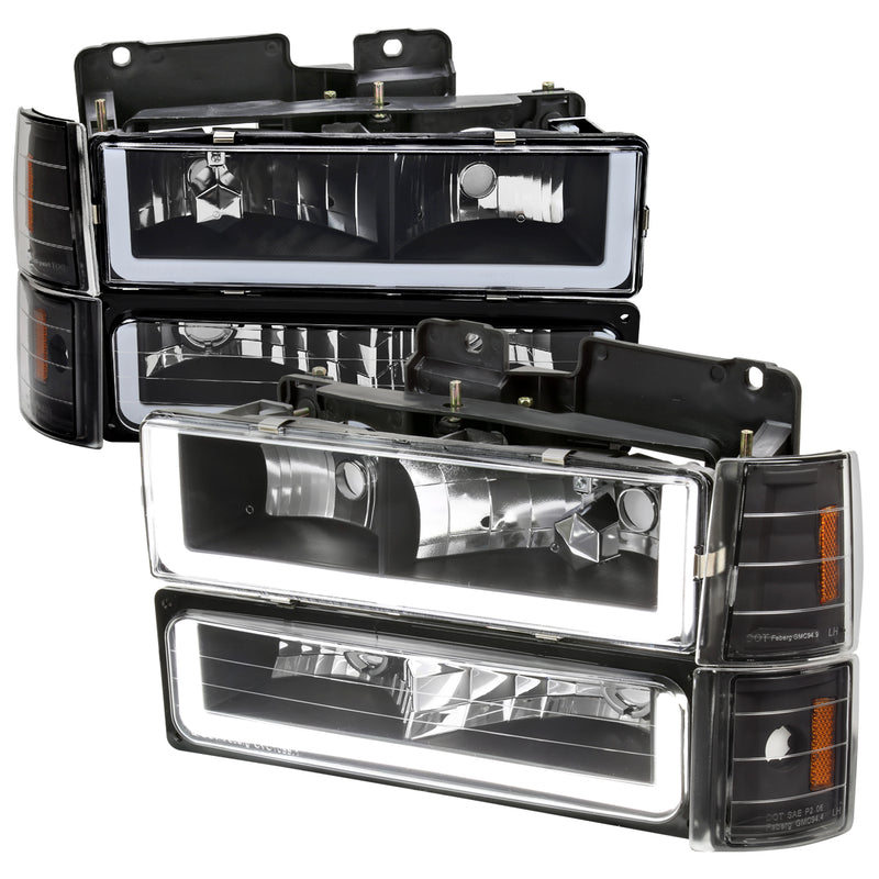 Spec-D 94-98 Gmc Sierra Led Bar Headlight Bumper And Corner Light Combo With Matte Black Housing Clear Lens 2LBCLH-GMC94JM-G3-GO