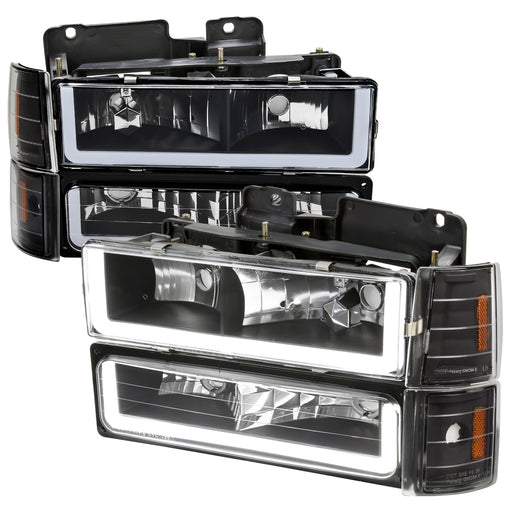 Spec-D 94-98 Gmc Sierra Led Bar Headlight Bumper And Corner Light Combo With Matte Black Housing Clear Lens 2LBCLH-GMC94JM-G3-GO