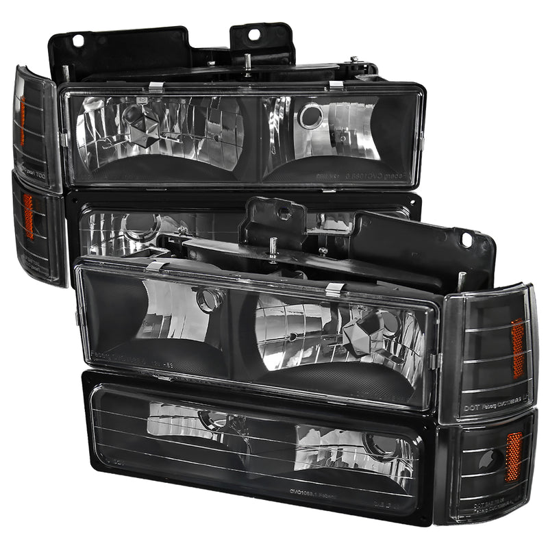 Spec-D 94-98 Gmc Sierra Euro Headlight With Corner Lights And Bumper Lights Black 2LBCLH-GMC94JM-SY