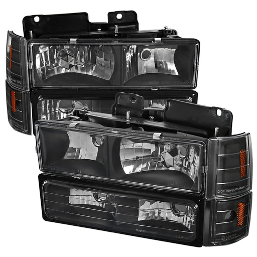 Spec-D 94-98 Gmc Sierra Euro Headlight With Corner Lights And Bumper Lights Black 2LBCLH-GMC94JM-SY