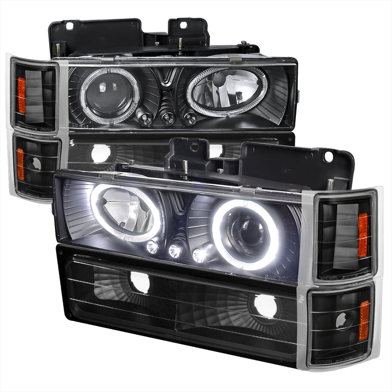 Spec-D 88-98 Chevrolet C10 8Pc Combo Projector Headlights Black 2LBCLHP-C1094JM-RS