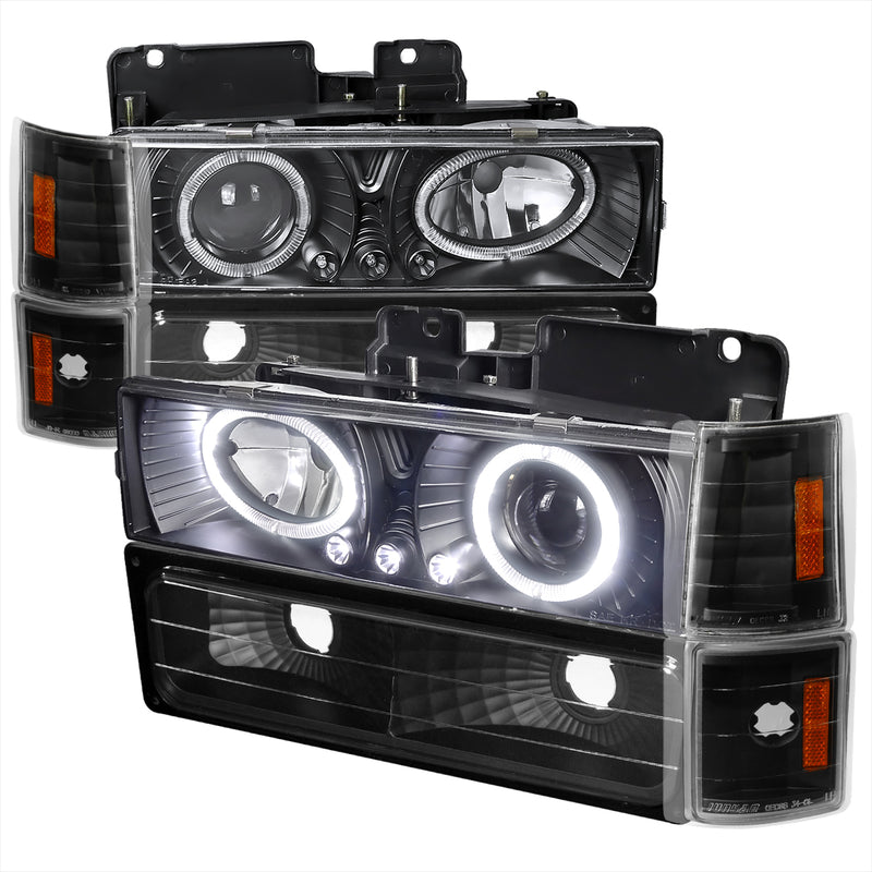 Spec-D 94-98 Gmc Full Size C10 8Pc Combo Projector Headlights Black 2LBCLHP-GMC94JM-RS