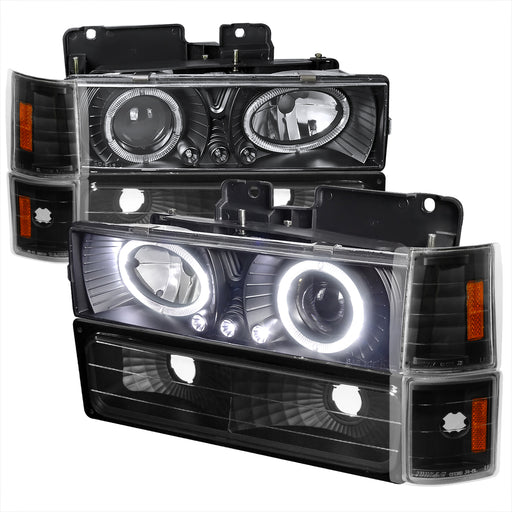 Spec-D 94-98 Gmc Full Size C10 8Pc Combo Projector Headlights Black 2LBCLHP-GMC94JM-RS