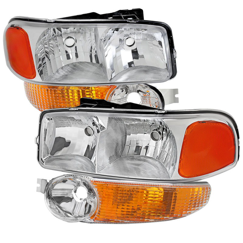 Spec-D 00-06 Gmc Sierra Denali Oe Headlights And Bumper Chrome Housing And Clear Lens Uses Stock Bulbs 2LBLH-DEN00-RO