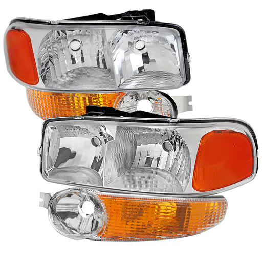 Spec-D 00-06 Gmc Sierra Denali Oe Headlights And Bumper Chrome Housing And Clear Lens Uses Stock Bulbs 2LBLH-DEN00-RO