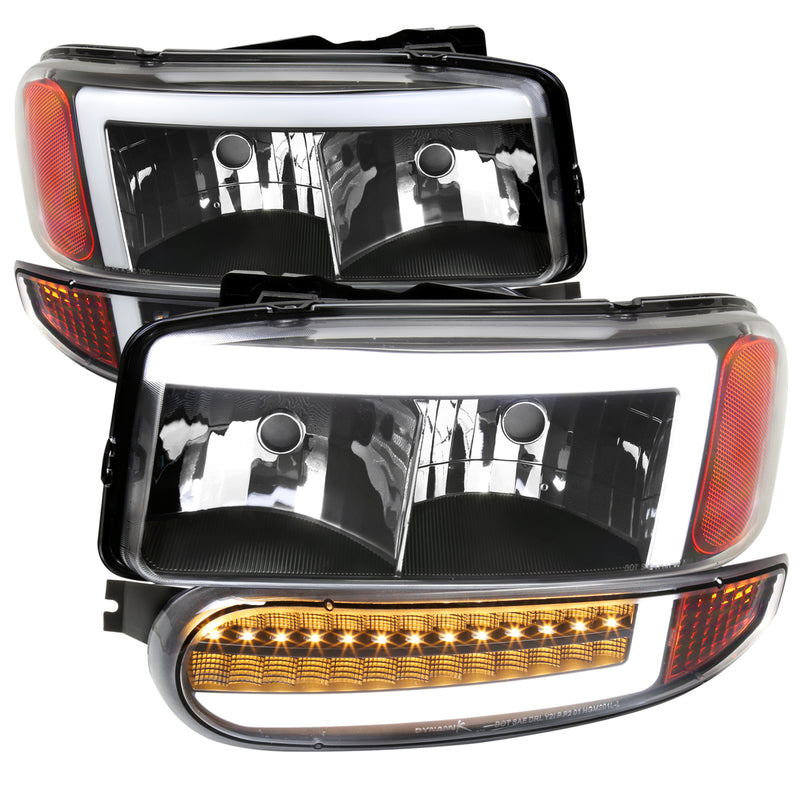Spec-D 00-06 Gmc Sierra Yukon Denali Headlight And Led Bumer Light Matte Black Housing And Clear Lens With Led Bar 2LBLH-DEN00JM-G3-RS