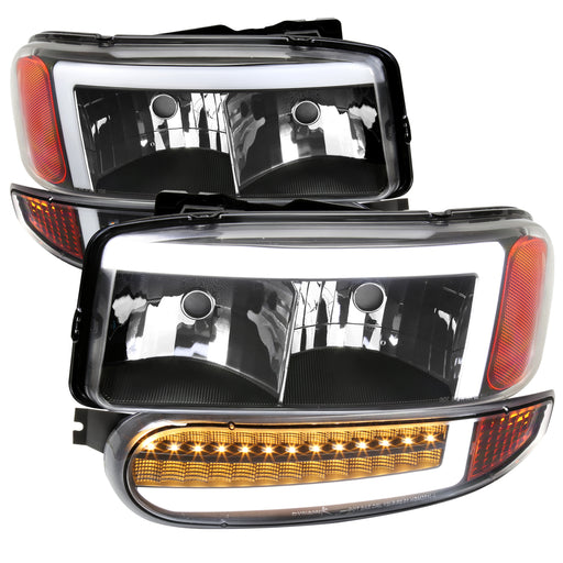 Spec-D 00-06 Gmc Sierra Yukon Denali Headlight And Led Bumer Light Matte Black Housing And Clear Lens With Led Bar 2LBLH-DEN00JM-G3-RS