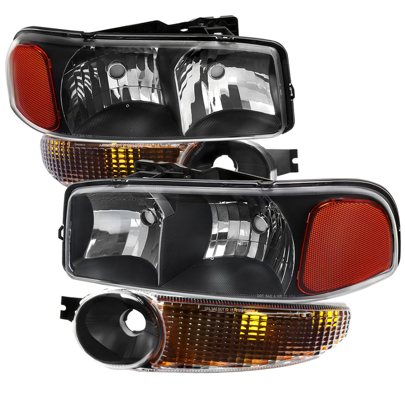 Spec-D 00-06 Gmc Sierra Denali Oe Headlights And Bumper Lights Matte Black Housing And Clear Lens Uses Stock Bulbs 2LBLH-DEN00JM-RO