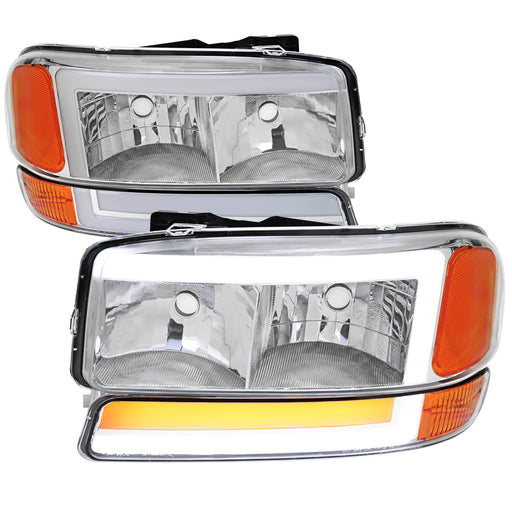 Spec-D 99-07 Gmc Sierra 00-06 Gmc Yukon/ Yukon Xl Headlight And Bumper Light Combo With Led Bar Chrome Housing And Clear Lens - Uses Stock Bulbs - Not Compatible Denali Models 2LBLH-GMC99-G3-RS