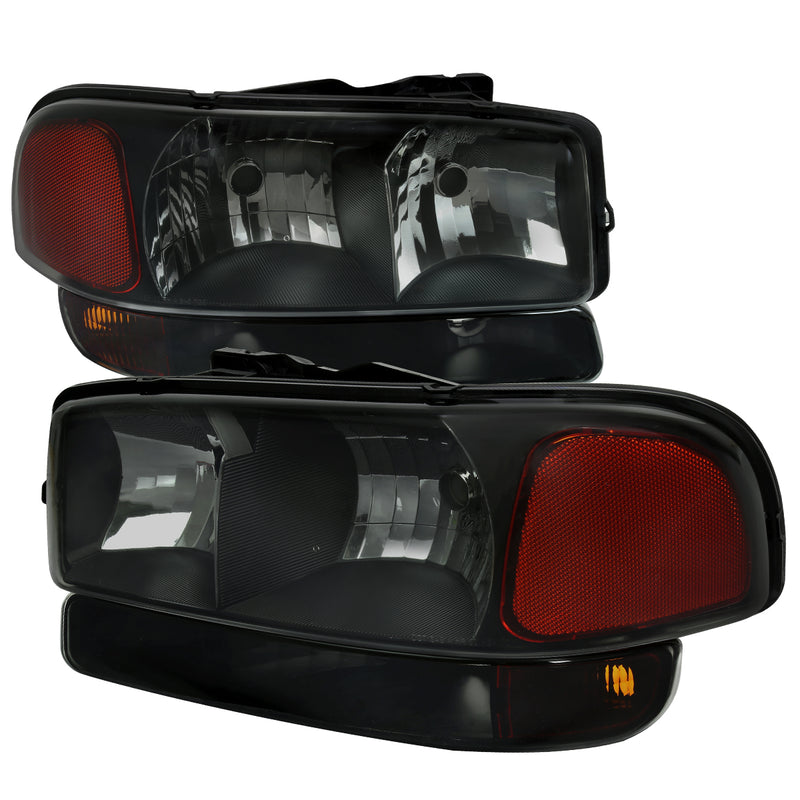 Spec-D 99-07 Gmc Sierra 00-06 Gmc Yukon/ Yukon Xl Oe Style Headlights And Bumper Lights Matte Black Housing And Smoked Lens - Uses Stock Bulbs - Not Compatible Denali Models 2LBLH-GMC99SM-RO