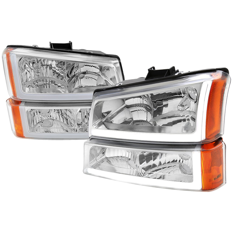 Spec-D 03-07 Chevrolet Silverado Headlight Bumper Light Combo Chrome Housing And Clear Lens - Uses Stock Bulbs 2LBLH-SIV03-G3-GO