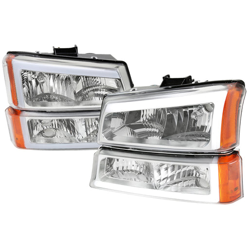 Spec-D 03-07 Chevrolet Silverado Led Bar Headlight And Bumper Light Combo Chrome Housing And Clear Lens  2LBLH-SIV03-G3-RS
