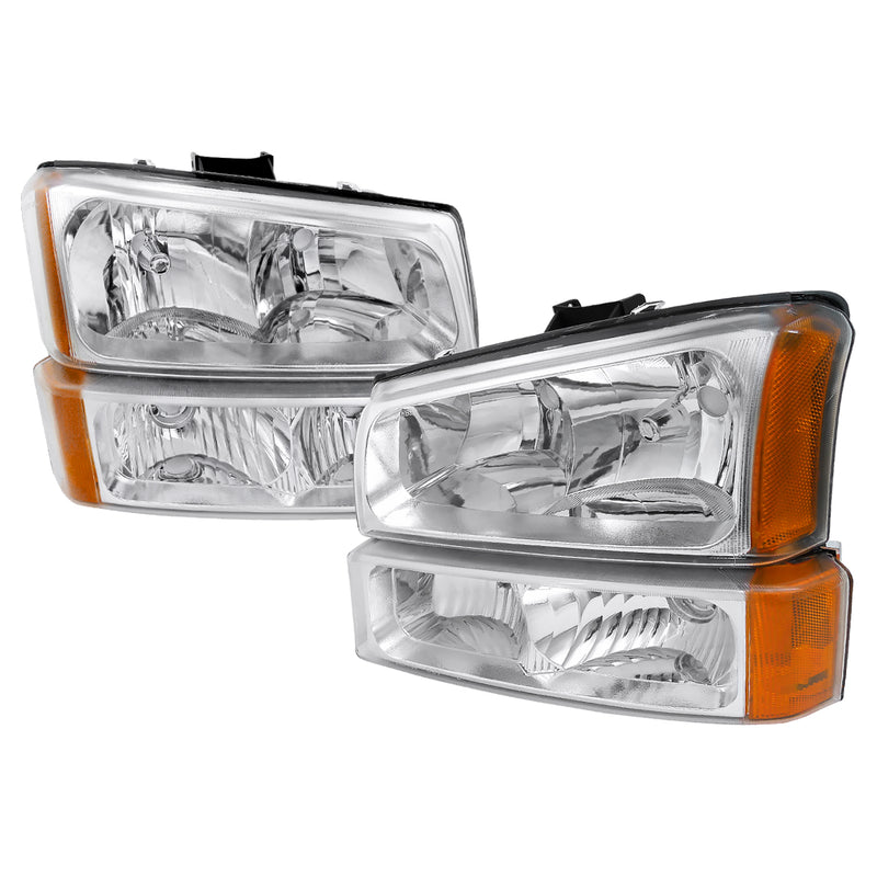 Spec-D 03-07 Chevrolet Silverado Crystal Housing Headlights And Parking Lights Chrome Housing 2LBLH-SIV03-RS