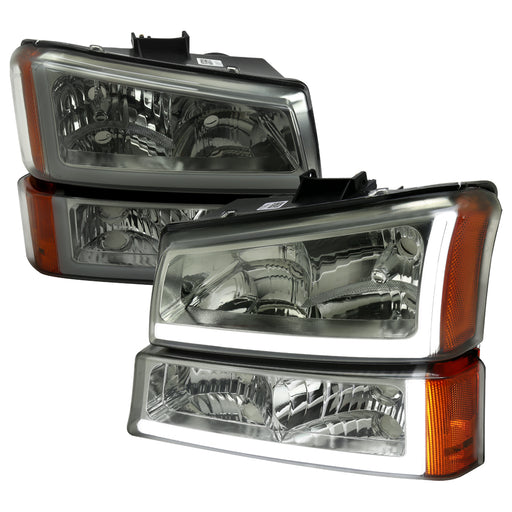 Spec-D 03-07 Chevrolet Silverado Headlight Bumper Light Combo Chrome Housing And Light Smoked Lens - Uses Stock Bulbs 2LBLH-SIV03G-G3-GO