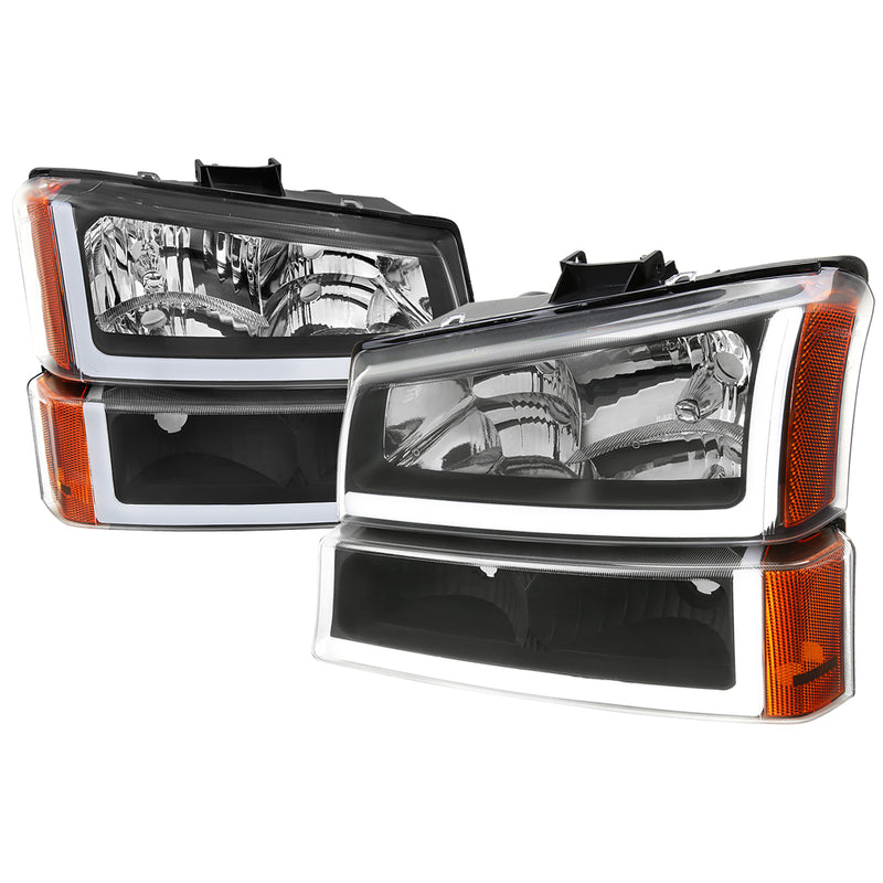 Spec-D 03-07 Chevrolet Silverado Headlight Bumper Light Combo Matte Black Housing And Clear Lens - Uses Stock Bulbs 2LBLH-SIV03JM-G3-GO