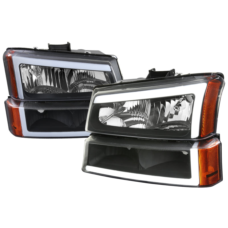 Spec-D 03-07 Chevrolet Silverado And Avalanche Headlights And Bumper Lights With Led Bar Clear Lens And Matte Black Housing 2LBLH-SIV03JM-G3-RS