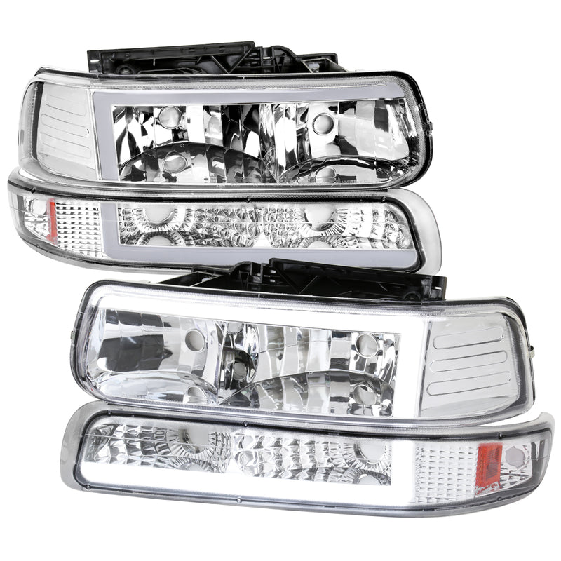 Spec-D 99-02 Chevrolet Silverado Chrome Housing Clear Lens With Amber Reflector And Led Bar 2LBLH-SIV99-G3-RS