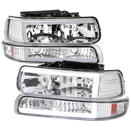 Spec-D 99-02 Chevrolet Silverado Chrome Housing Clear Lens With Amber Reflector And Led Bar 2LBLH-SIV99-G3-RS