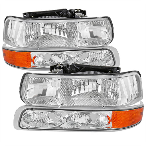 Spec-D 99-02 Chevrolet Silverado Headlight And Bumper Light With Amber Reflector Combo Chrome Housing Clear Lens - Bulbs Not Included 2LBLH-SIV99-GO