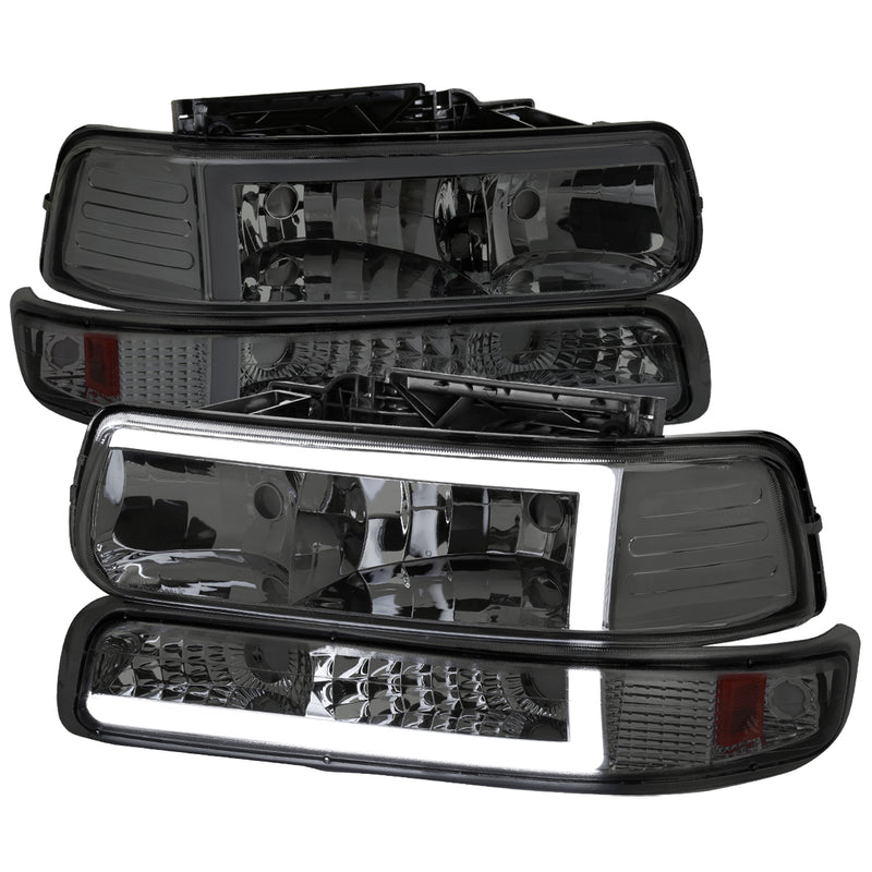 Spec-D 99-02 Chevrolet Silverado Chrome Housing Smoked Lens With Amber Reflector And Led Bar 2LBLH-SIV99G-G3-RS