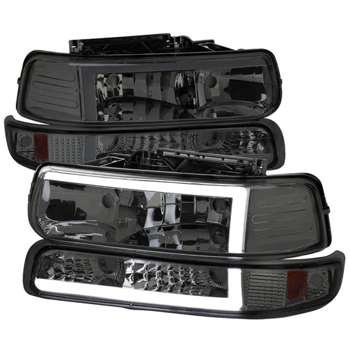 Spec-D 99-02 Chevrolet Silverado Chrome Housing Smoked Lens With Amber Reflector And Led Bar 2LBLH-SIV99G-G3-RS