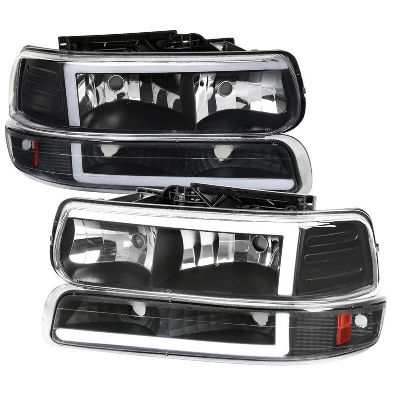 Spec-D 99-02 Chevrolet Silverado Matte Black Housing Clear Lens With Amber Reflector And Led Bar 2LBLH-SIV99JM-G3-RS